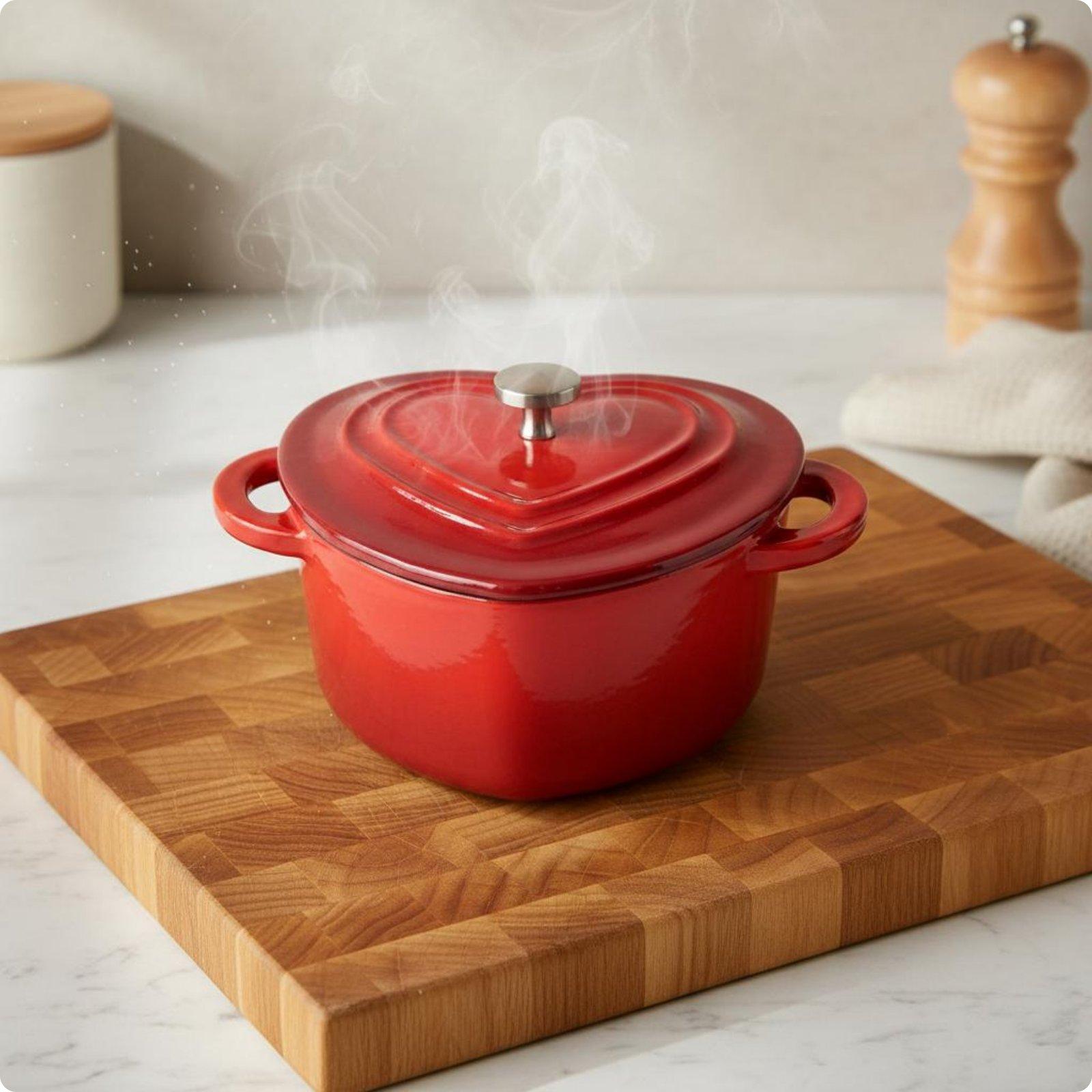Heart-Shaped Enamel Pot Nonstick Cast Iron Heart Pan Mini Milk Pan Heat Retention Cast Iron Casserole Easy to Clean красный