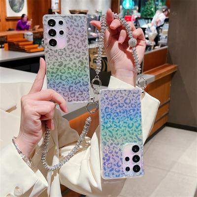Leopard-print Electroplating Lanyard Chain Suitable for Samsung S25 Ultra Apple IPhone 16 Soft Shell Mobile Phone Case Protection Case