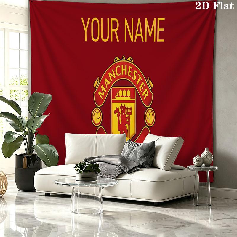 Custom Name,Man Utd Wall tapestry, aesthetic printed fabric blanket, suitable for bedroom, living room, and home decor.