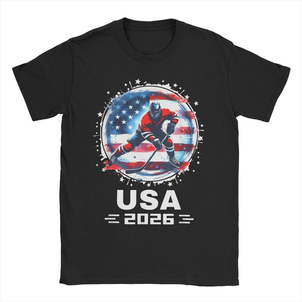 Fashion USA HOCKEY T-Shirt Unisex Women Crew Neck Cotton T Shirts Short Sleeve Tees Gift Idea Tops