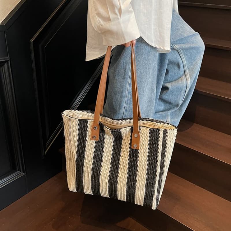 Striped large capacity tote bag women's shoulder bag