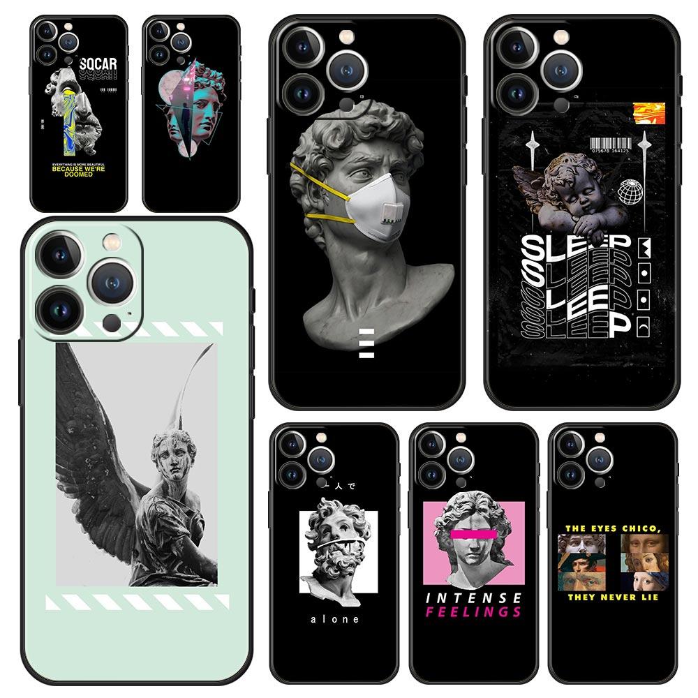 Cartoon Statue Abstract Art Phone Case Cover for iPhone 17 16 15 14 13 12 Pro Max 11 Pro Max 17 AIR Plus Shockproof Soft TPU Bag