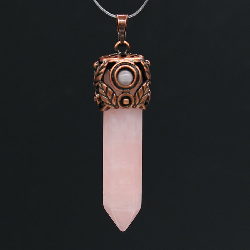 Retro Antique Brass Chakra Hexagonal Prism Natural Stone Quartz Crystal Stone Healing Pendulum Pendant Jewelry For Women Men