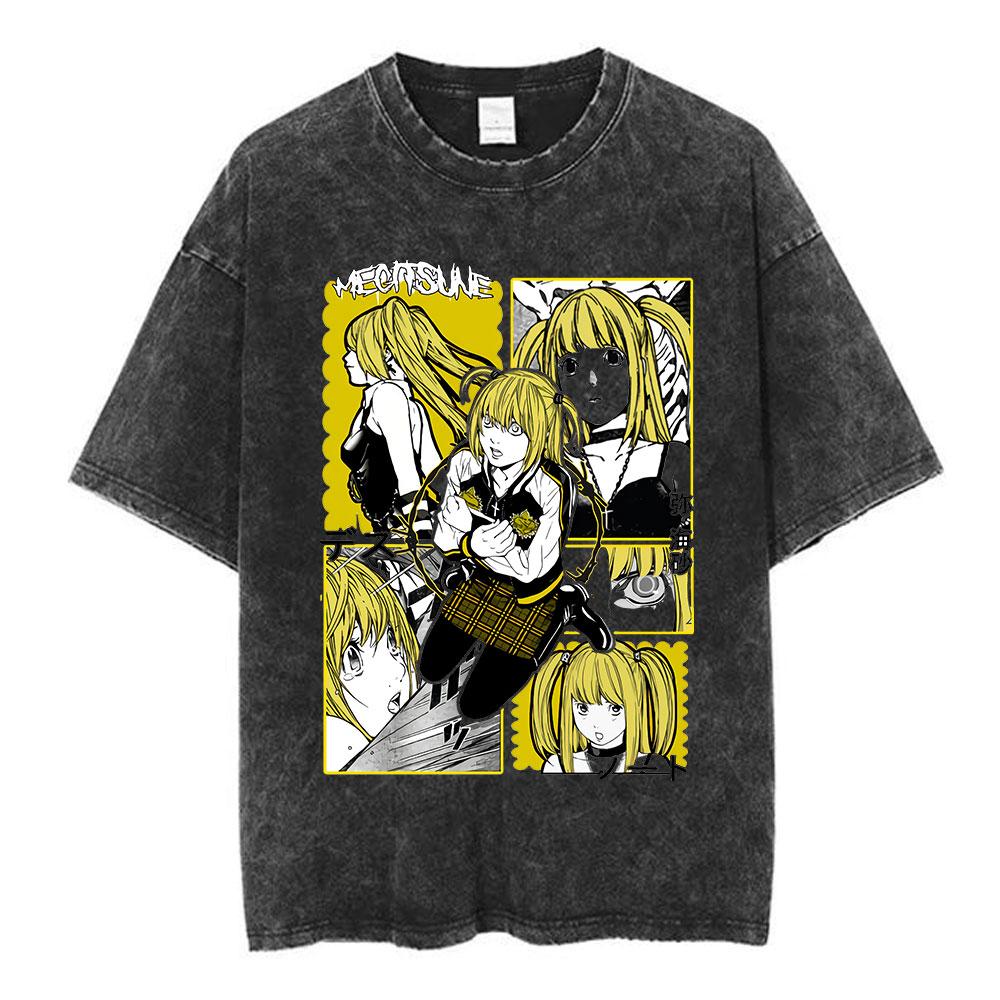 Vintage Washed Anime Death Note Manga Logo Graphic T-shirt Men Women Printed Tee Summer Casual Fashion Clothing Tops High Quality Streetwear