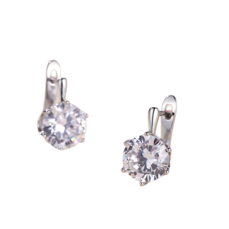 High quality white k white diamond large zircon ear buckle wedding engagement earrings women