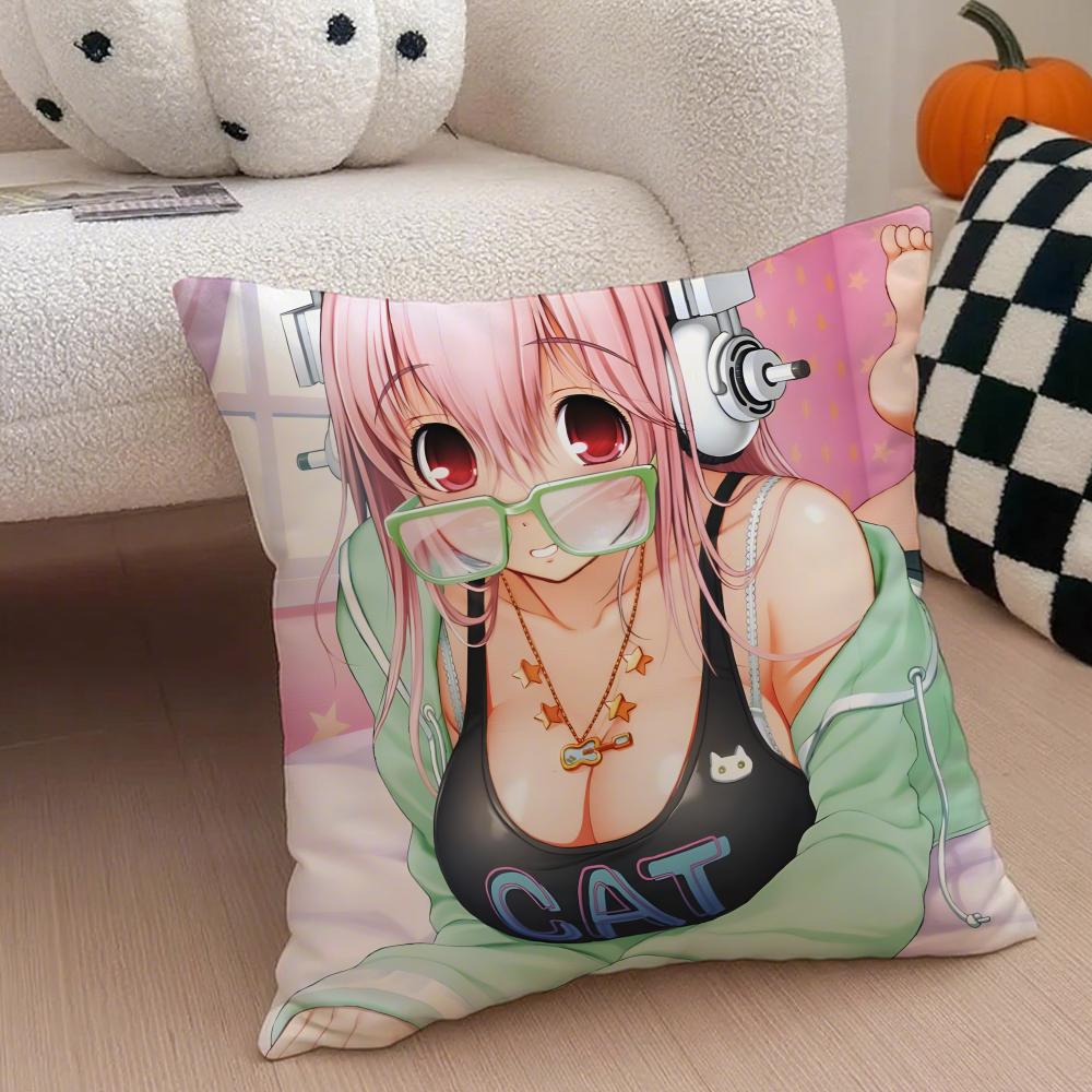sSuper Sonico Pillow Anime Character Cushion Cover Throw Pillow Cover Hidden Button Durable Polyester Chair Cushion