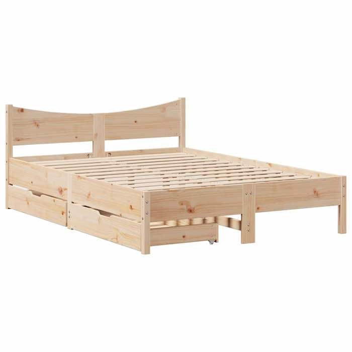 VidaXL Bed Frame with Drawers 140x200 Cm Solid Pine Wood, Slatted Base, Double Bed Frame, Solid Wood Bed Frame, 3301905
