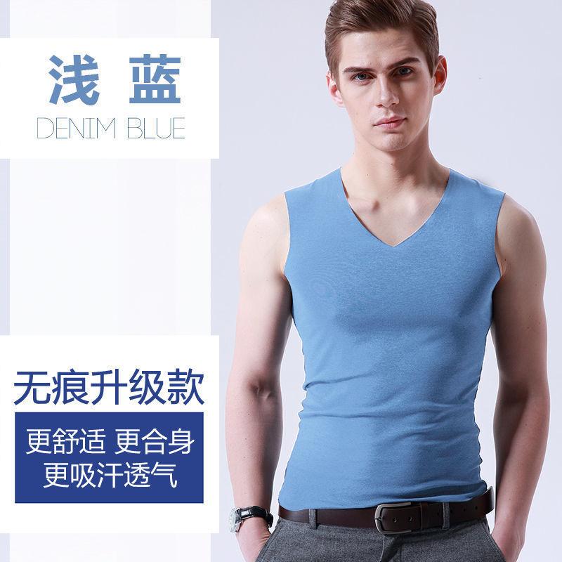 Men's borderless vest solid color sports base inner wear hurdle elastic vest sleeveless ice silk summer new