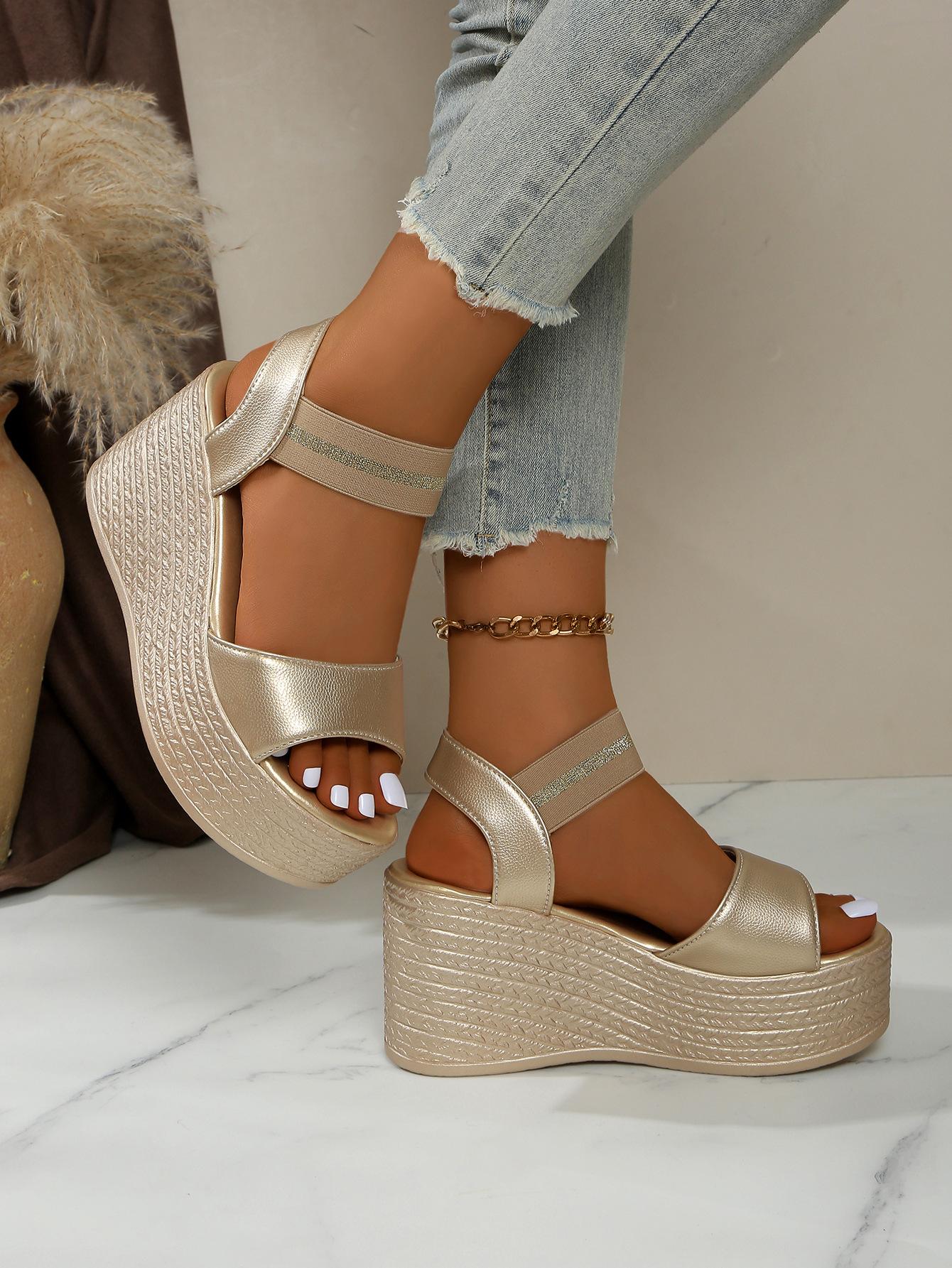 

Foreign trade large size wedge heel women s sandals fashion temperament comfortable high heels factory trendy shoes 43 золотий