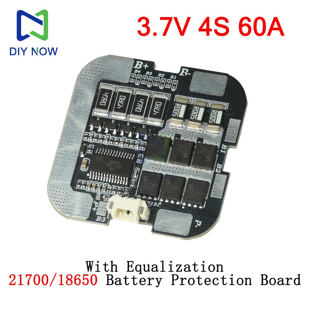 3.7V 4S 60A BMS with balanced protection board for 21700/18650 lithium batteries and built-in temperature control protection