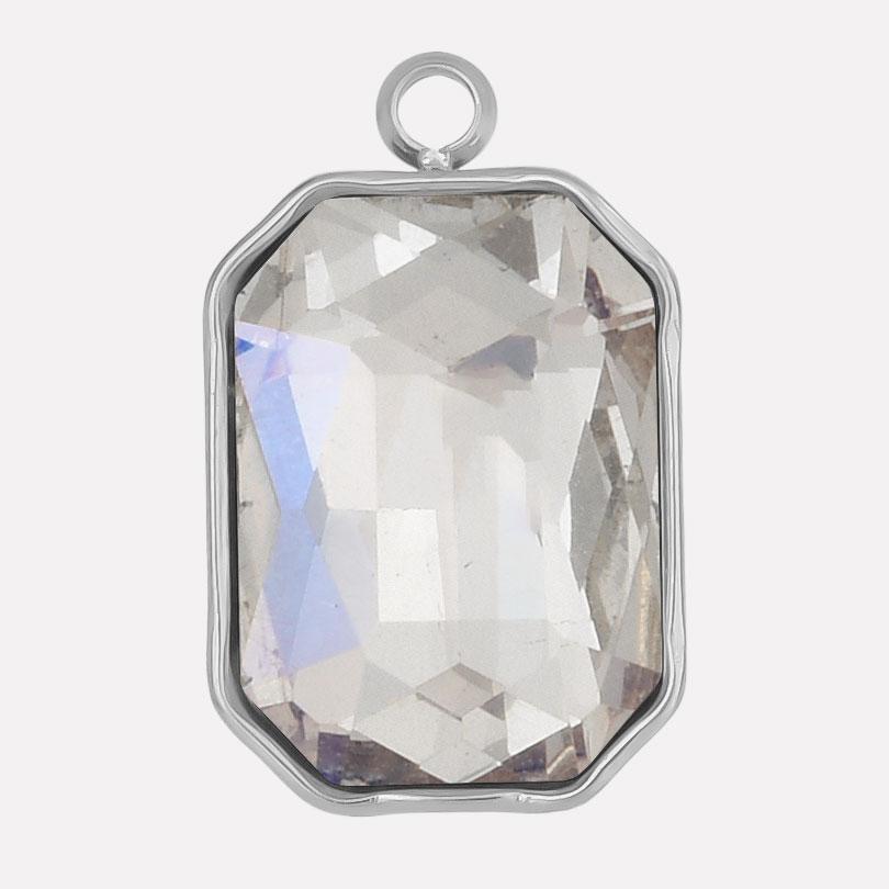 High Quality Big Glass Rhinestone Stainless Steel Rectangle Charms For Jewelry Making Supplies Real Gold Plated No Fade Pendants