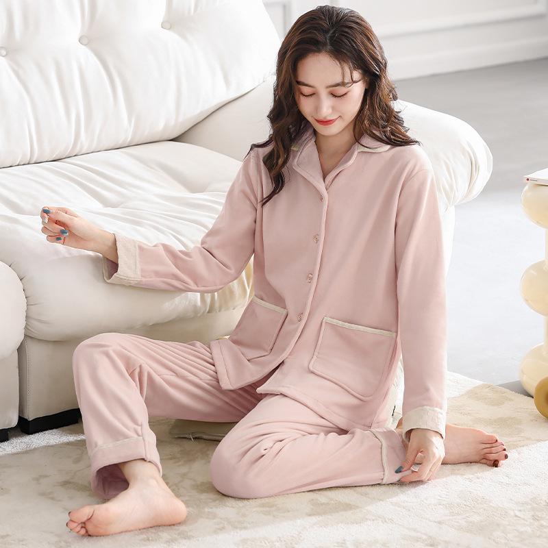 Women's Thickened Coral Fleece Pajamas Set - Long Sleeve, Warm, 2025 New Autumn/Winter Style Homewear