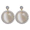 Elegant Women's Rotating Necklace Set with Round Cat's Eye Stone and Diamond Accents