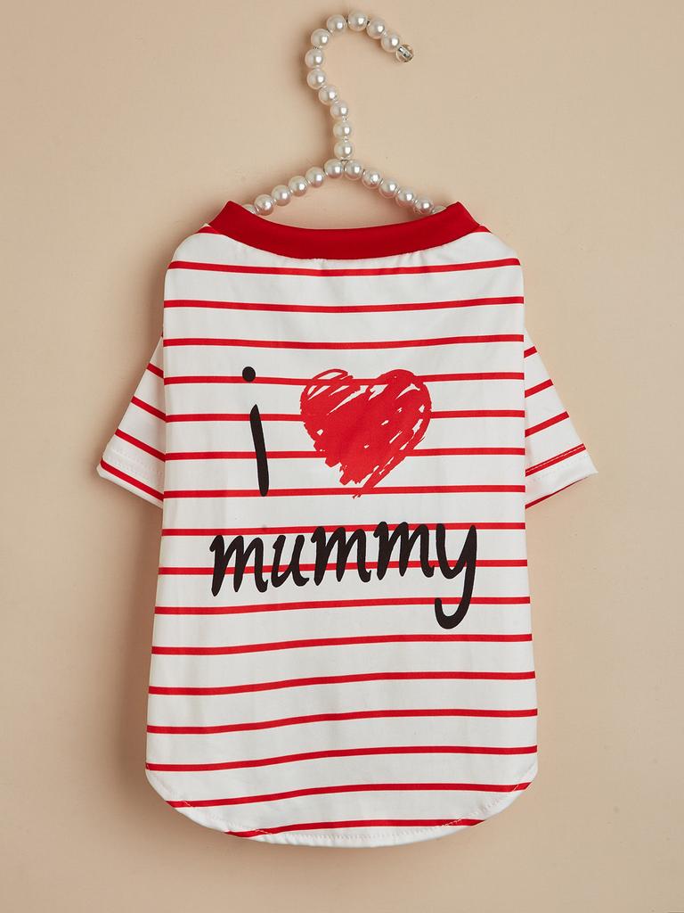 Pet Cloth Dog Striped T-shirt Cloth Heart Printed Puppy  Doggie Kitten Costume Pet Apparel Father's Day
