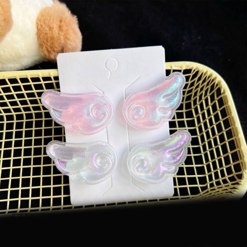 Glitter Bangs Clip Hair Pins Y2K Girls Headdress Double Angel Wing Shape Clip