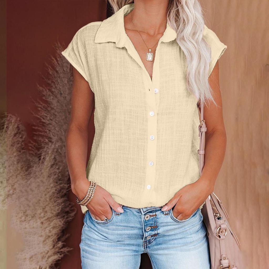 Women's Casual Fashion Short Sleeve Color Single Breasted Shirt Top