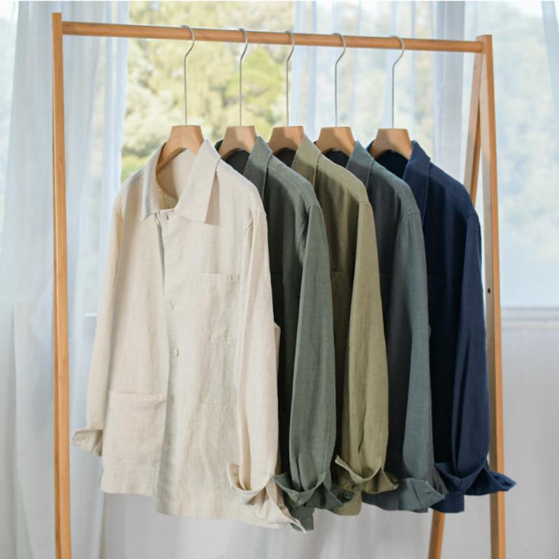 Men's Long-sleeved Shirt Daily Casual Wear Retro Harajuku Style Solid Color Outdoor Jacket