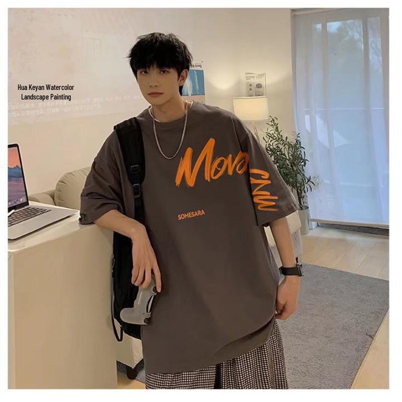 

Летняя мужская модная свободная футболка с коротким рукавом 5XL