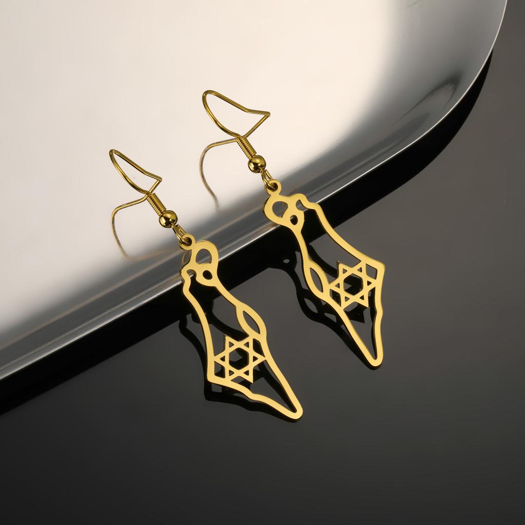 Cazador Star of David Israel Map Drop Earrings Stainless Steel Je Judaism Jewelry Hexagram Earrings Vintage Gift 2026 New