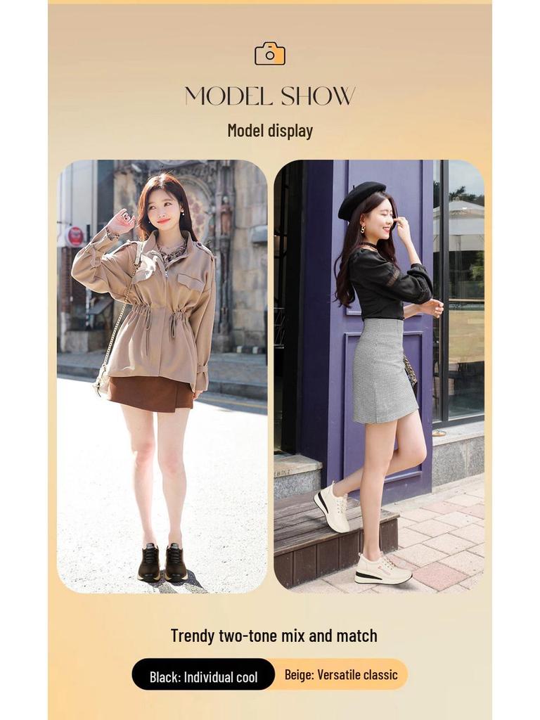 Women's Thick-Soled Leather Platform Shoes - Versatile, Lightweight, Height-Enhancing, and Stylish for Spring and Autumn 2025