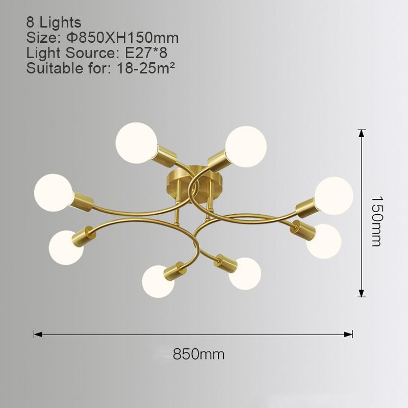 8 Bulb Gold LED Metal Suspension Modern Chandeliers Light Luxury Lustre Ceiling Pendant Lamp for Dining Room Living Room Bedroom