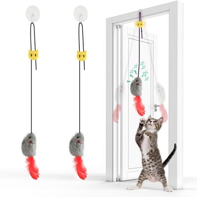 Katzenspielzeug für erwachsene Hauskatzen und Kätzchen, 2 Stück, an der Tür hängendes interaktives Katzenmäusespielzeug mit Quietschgeräusch und Federschwanz