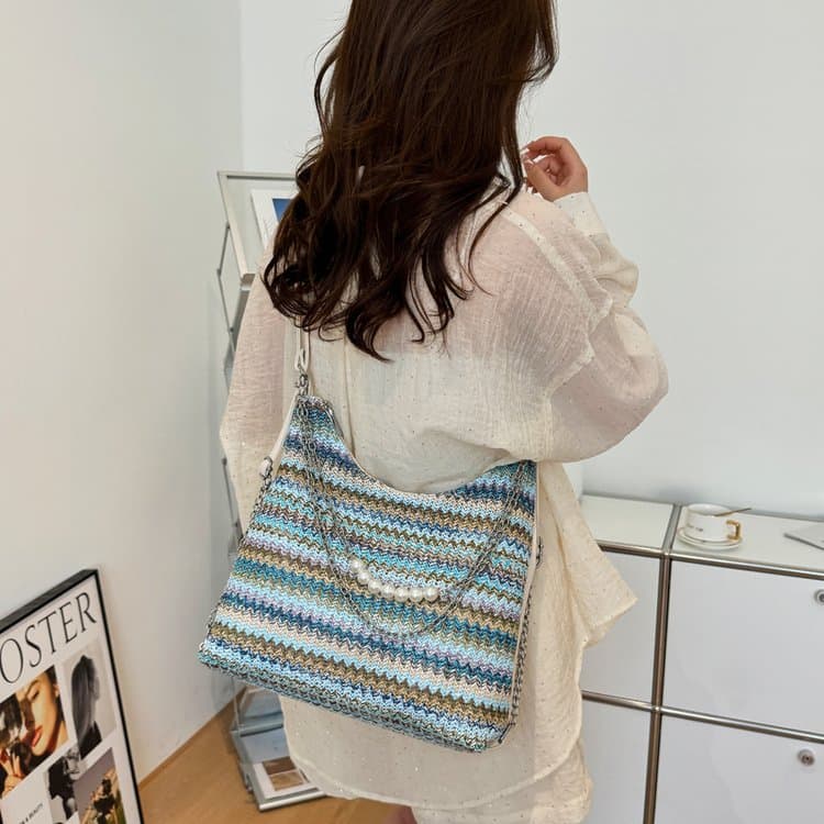 Colored Wavy Woven Tote Bag Shoulder Underarm Bag