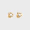 Spring And Autumn Premium Metal Brass Plated 18K Real Gold Irregular Hollow Inlaid Pearl Earrings Simple Ear Clips