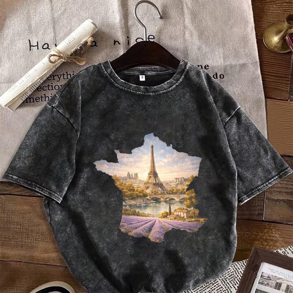 

Oversized Cotton Washed Shortsleeved TShirt Northern Lights Waterfall Print Tee Soft Vintage Feel Loose Fit Top for Women Men S
