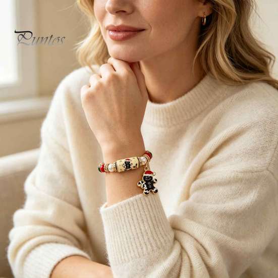 Festive Holiday Charm Bracelet Christmas Bracelet, Elastic Stretch Beaded with Xmas Jewelry Collection Tree Charm, Gifts for Women Men Santa Claus