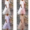 Vestido de Verano de Algodón y Lino de Doble Capa con Bloques de Color y Manga Corta de Cuello Redondo para Uso Casual