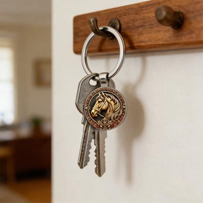 Keychain Zodiac Year of Horse Head with Brilliant Glass Pattern Keychain Horse Alloy Finish Detachable Backpack Charm Bag