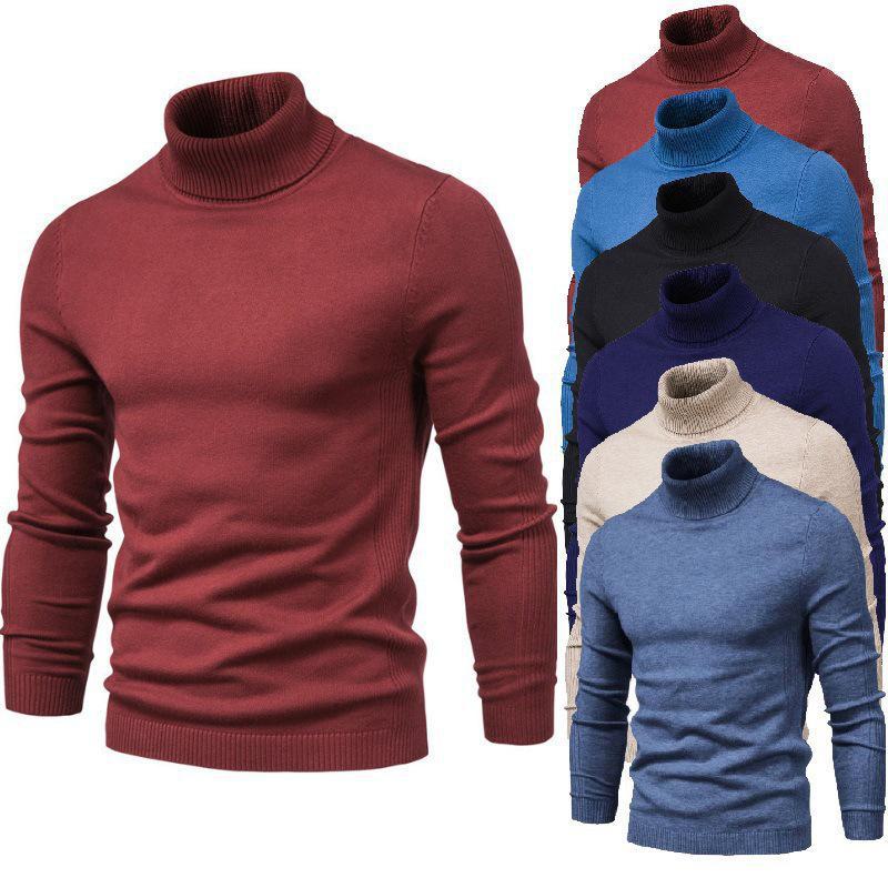 Men's European and American Autumn/Winter Slim High Collar Casual Knit Sweater