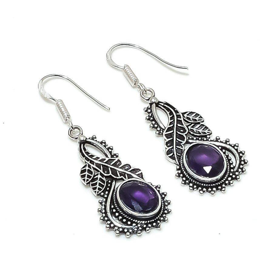 Natural Amethyst Gemstone 925 Sterling Silver Jewelry Earring 1.97  AE-11892