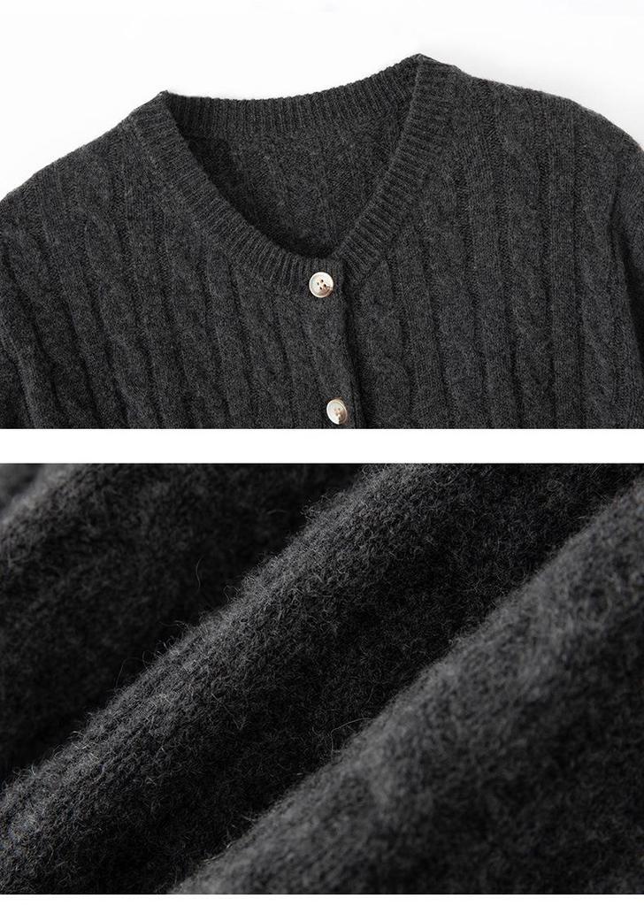 2024 Autumn/Winter Women's Versatile Cable Knit Cashmere Cardigan Sweater