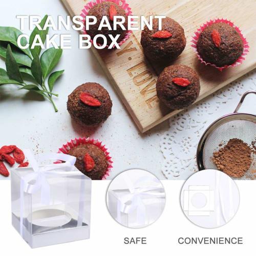 Cabilock 24-Piece Mini Cake Box, Clear Plastic Cookie Muffin Dome Box with Moon Cake Ribbon, 9cm Silver, for Wedding, Birthday, or Party Favor