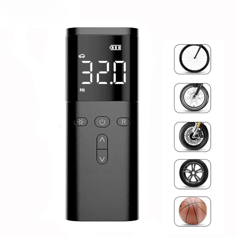 Mini Car Air Compressor - Wireless Portable Tire Inflator with LED Lamp Power Bank Function