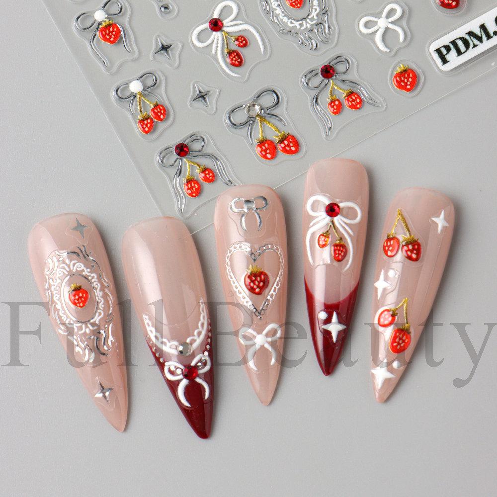 Nail Art Sticker Relief Three-Dimensional Crystal Diamond Jelly Cherry Strawberry Love Bow Point Diamond Adhesive Sticker