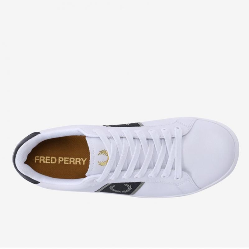 Fred Perry Tênis Masculino S B721 Couro Tira de Tecido com Marca