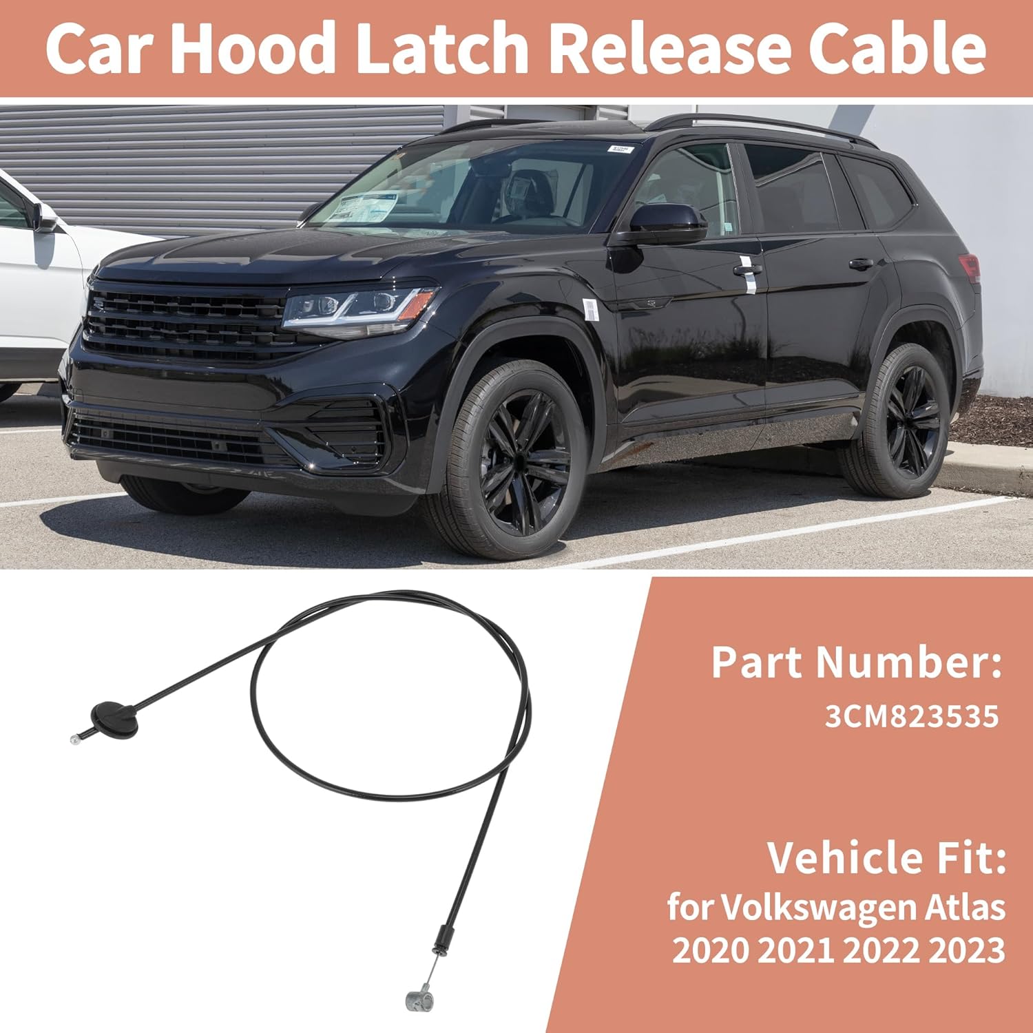 

НЕТ. 3CM823535/3CM-823-535 Трос открытия капота Подходит для Volkswagen Atlas 2020 2021 2022 2023 Трос замка капота