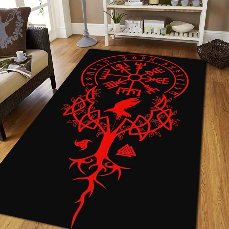Viking Norse Rune Symbol Print Area Rug Non‑Slip Soft Floor Carpet Bedroom Living Room Present Indoor Home Lounge Bedding Decor