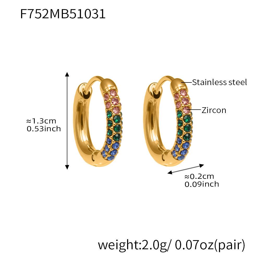 Qiong Yao 18k Gold Plated Stainless Steel Colorful Diamond Small Hoop Clip-on Earrings
