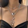 Women European Exaggerated Long Choker Oil Dripping Heart Butterfly Snake Element Jewelry Punk Hip Hop Layered Necklace