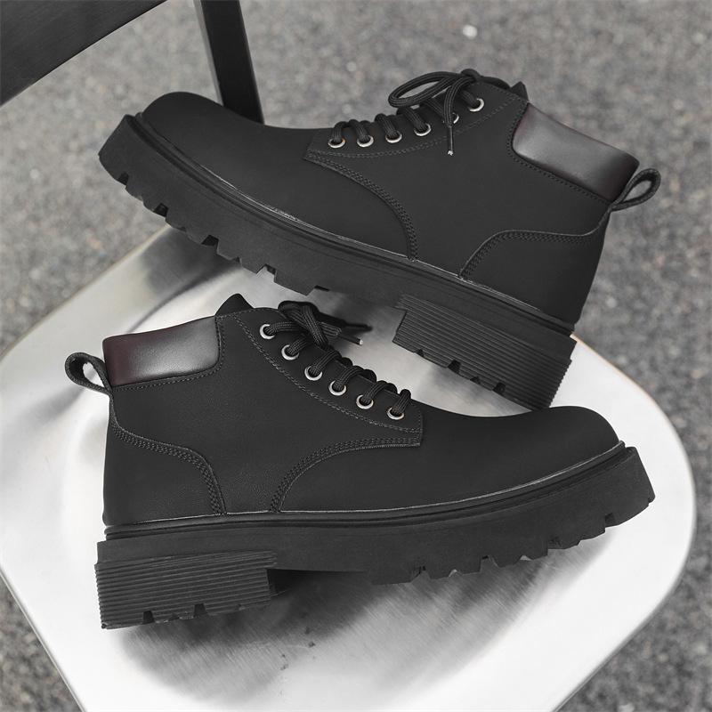 Autumn Versatile Rhubarb Boots Platform Tooling Boots Big Head Leather Shoes Men's Fashion Casual Martin Boots 66591-J