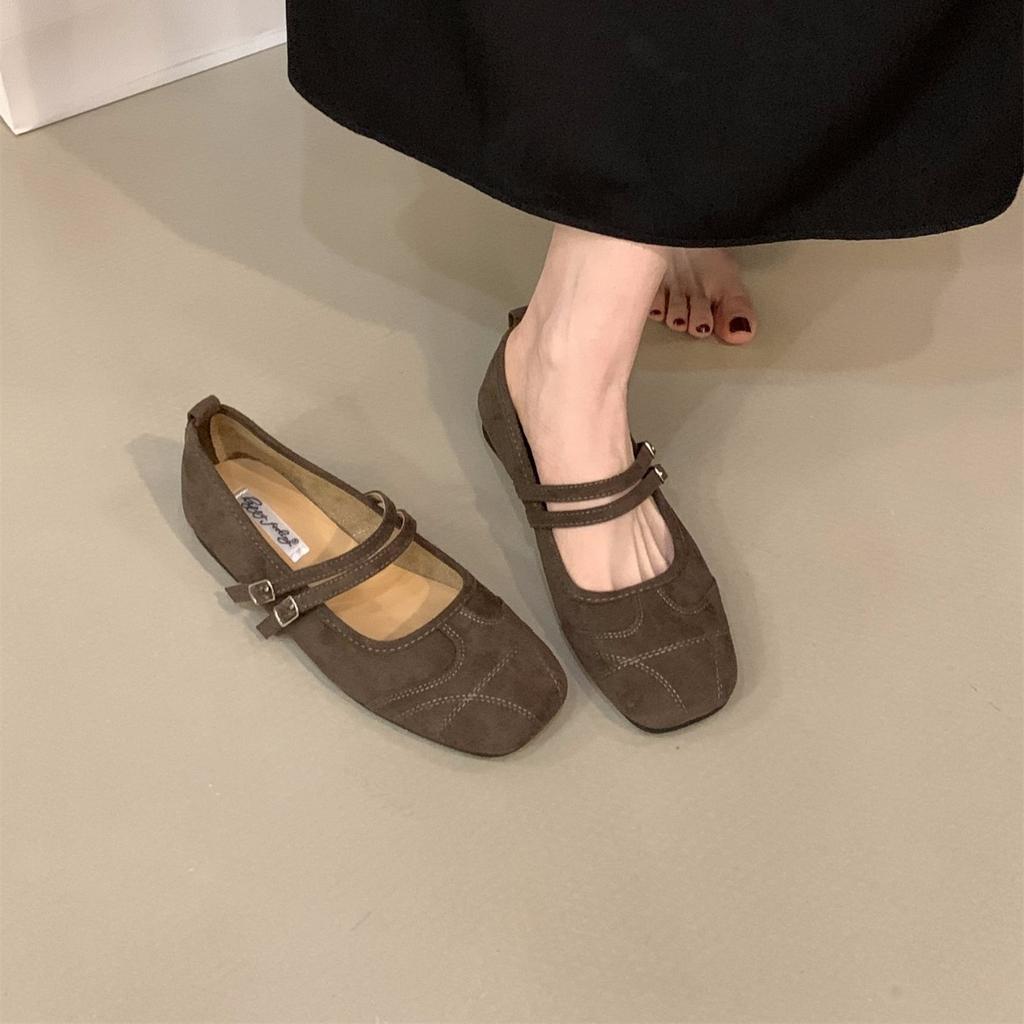Flat-bottomed retro suede Mary Jane single shoes women's shoes 2025 new spring and autumn soft-soled commuting ladyshoes