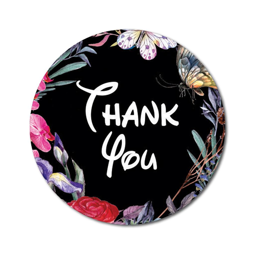 Darling Souvenir Round 45 Pcs Elegent Floral & Border Fuchsia Pink Thank You Stickers-1.6