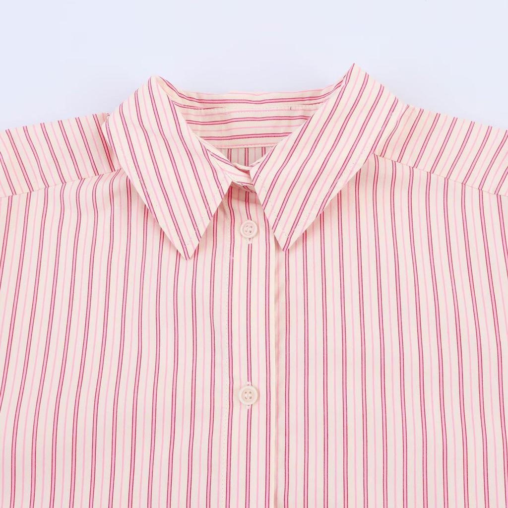 2025 Spring European & American Style Striped Single-Breasted Loose Shirt