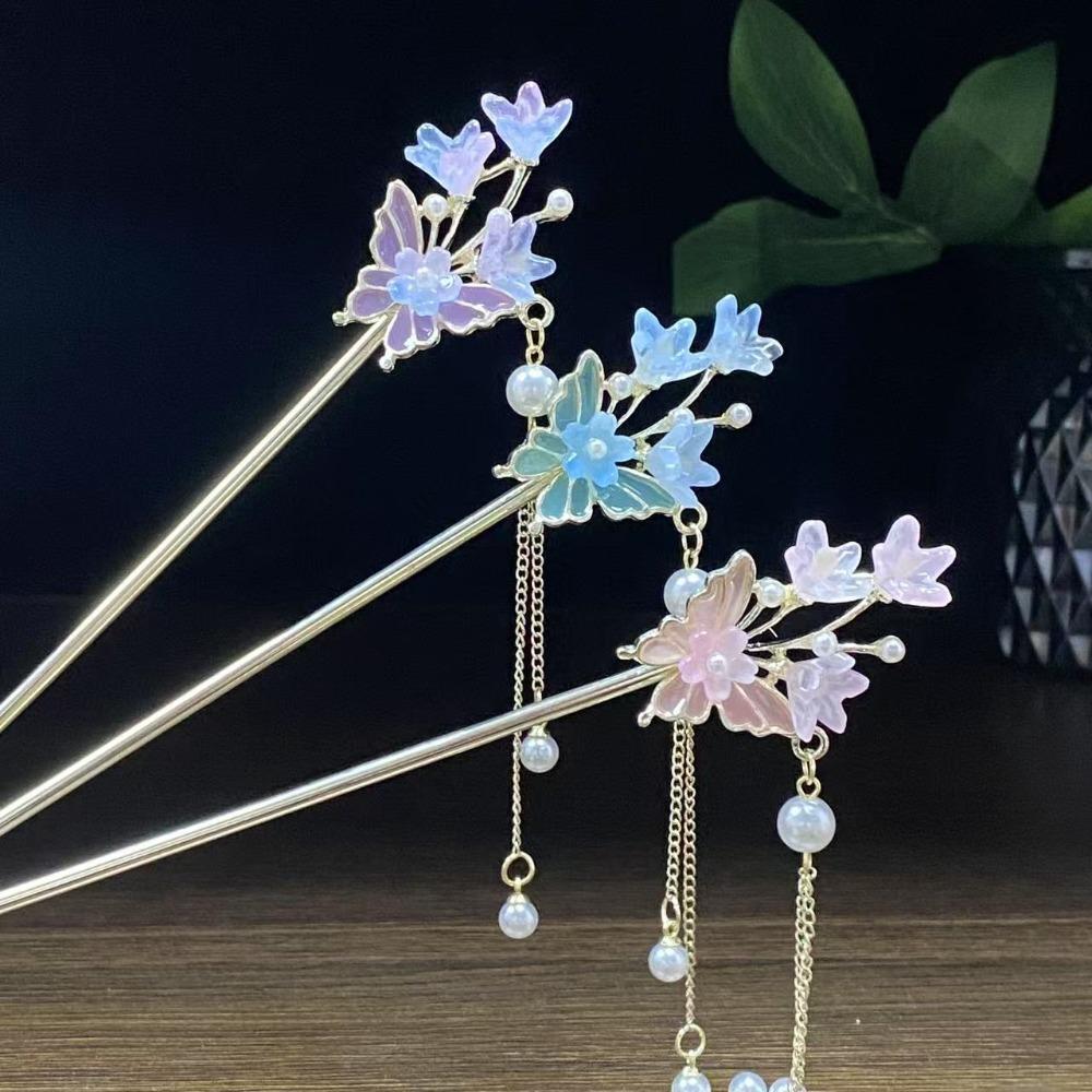 1pc Exquisite Fashion Luxury Chinese Bell Orchid Butterfly Hairpin Vintage Shaking Tassel Hair Clip for Hanfu Qipao Costume