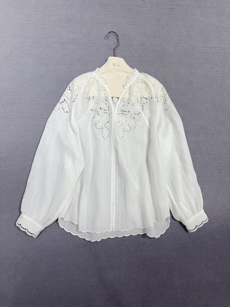 Nanyou 2026 Spring French Style Lace Embroidered Loose Shirt