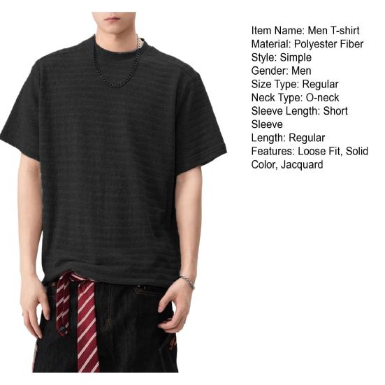 Men T-shirt Round Neck Short Sleeve 3D Striped Jacquard Design Tee Shirt